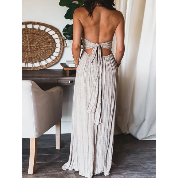 Commense Striped Maxi Dress Women's Sleeveless Backless Tie Beach Bohemian M - Picture 6 of 10